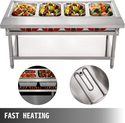 Steam Table Food Warmer 4 Pot Steam Table Food Warmer 18 Quart/Pan with Lids with 7 Inch Cutting Board Commercial Electric Food Warmer Bain Marie Buffet Steam Serving Counter 110V 2000W