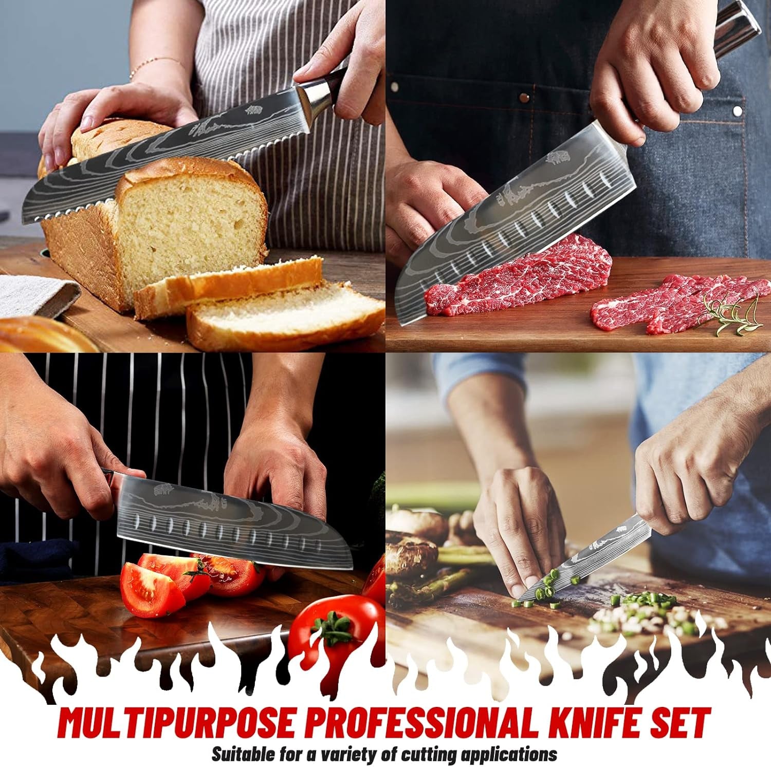 Knife Sets for Kitchen with Block  7 Piece Hand-Forged High Carbon Stainless Steel Knives with Magnetic Holder Solid and Safe-Perfect for Novice to Professional Chefs.