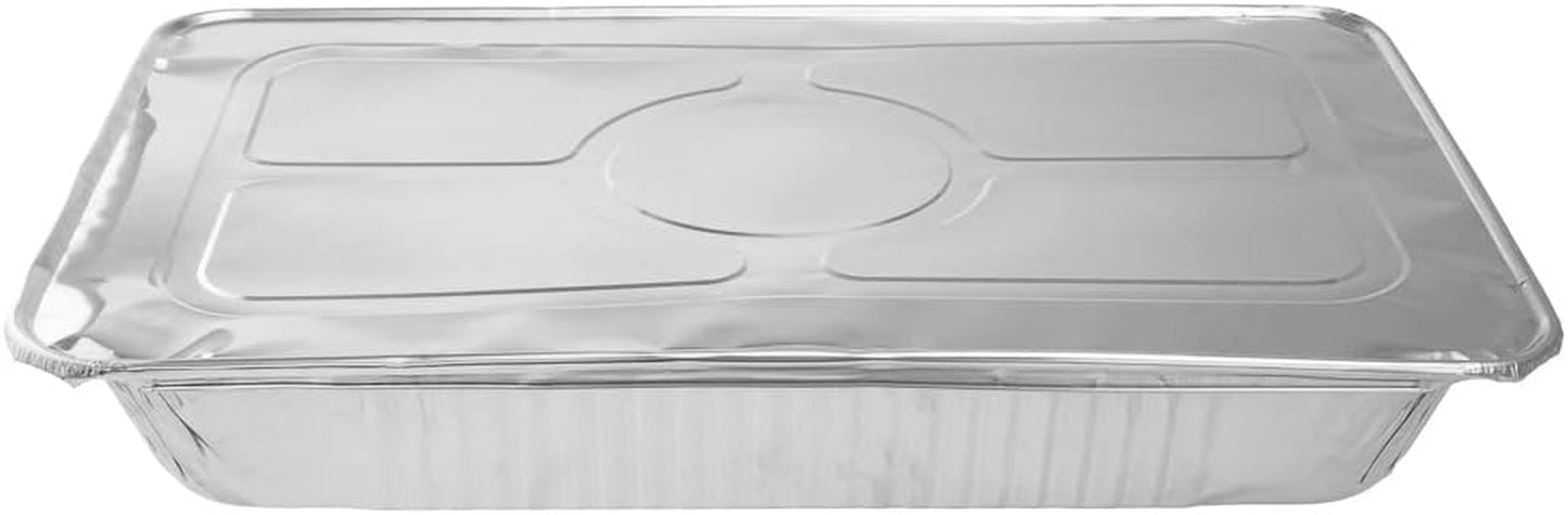 LIDS ONLY: Foil Lux Foil Pan Lids 25 Oven-Ready Foil Tray Lids -Fits Full-Size Steam Table Lids Freezable Silver Aluminum Disposableturkey Pan Lids Pans Sold Separately