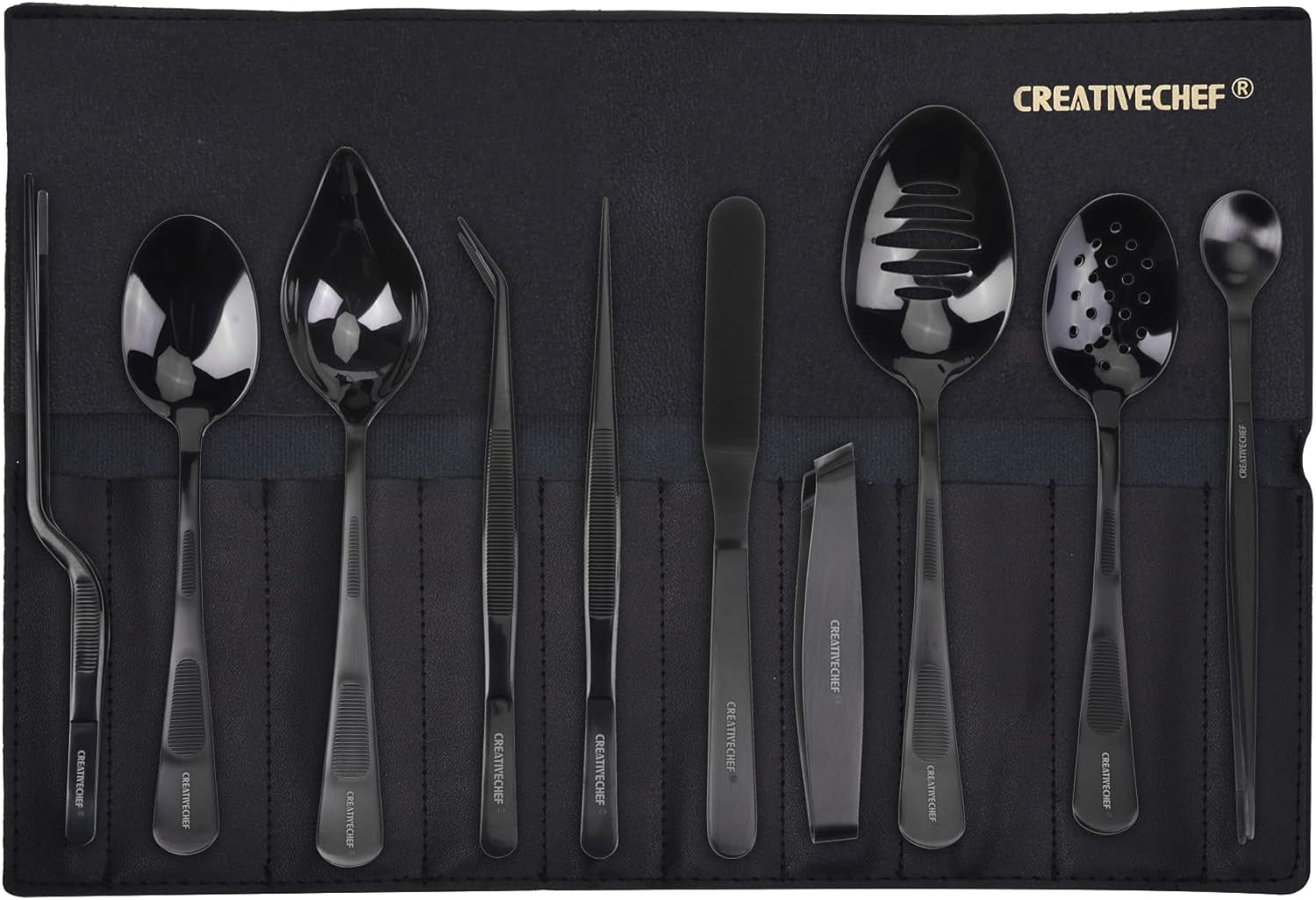 10 PCS Plating Tools Culinary Set Contains Kitchen Tweezers Spatula Sauce Plating Spoon（Black）