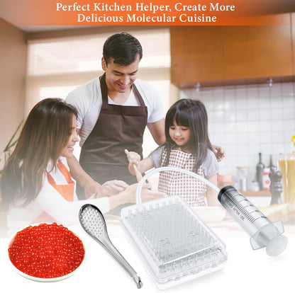 Caviar Maker Box, Spherification Dropper, Spherical Caviar Dispenser Rapid Popping Boba Molecular Gastronomy Kit with Caviar Spoons, Suction Tray & Syringe (Caviarmakerbox)