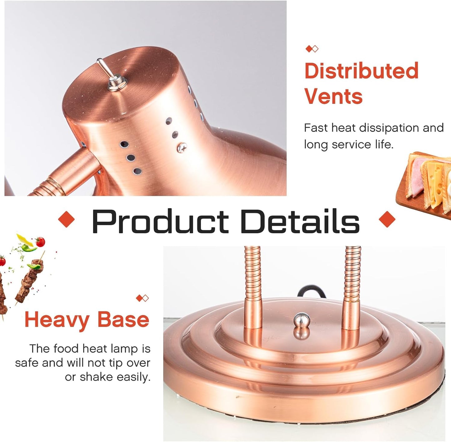1 Pcs Food Heat Lamp Food Heat Preservation Lamp Commercial Food Warmer Light Portable Catering Heat Lamp for Restaurant Kitchen Food Heating Home Use Service Buffet, Dual Head, 250W Bulb
