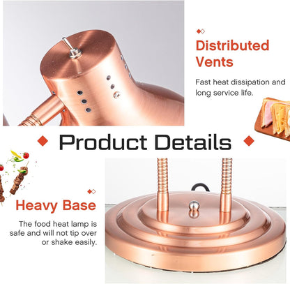 1 Pcs Food Heat Lamp Food Heat Preservation Lamp Commercial Food Warmer Light Portable Catering Heat Lamp for Restaurant Kitchen Food Heating Home Use Service Buffet, Dual Head, 250W Bulb