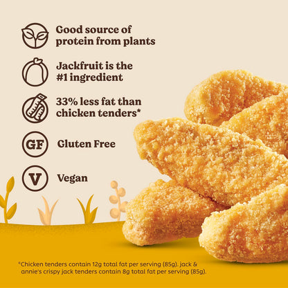 Crispy Jack Fruit Tenders (9 Oz, 8) - Delicious Plant-Based Meat Alternative - Vegan Jackfruit Chicken Tenders - 51% Less Fat - Gluten Free