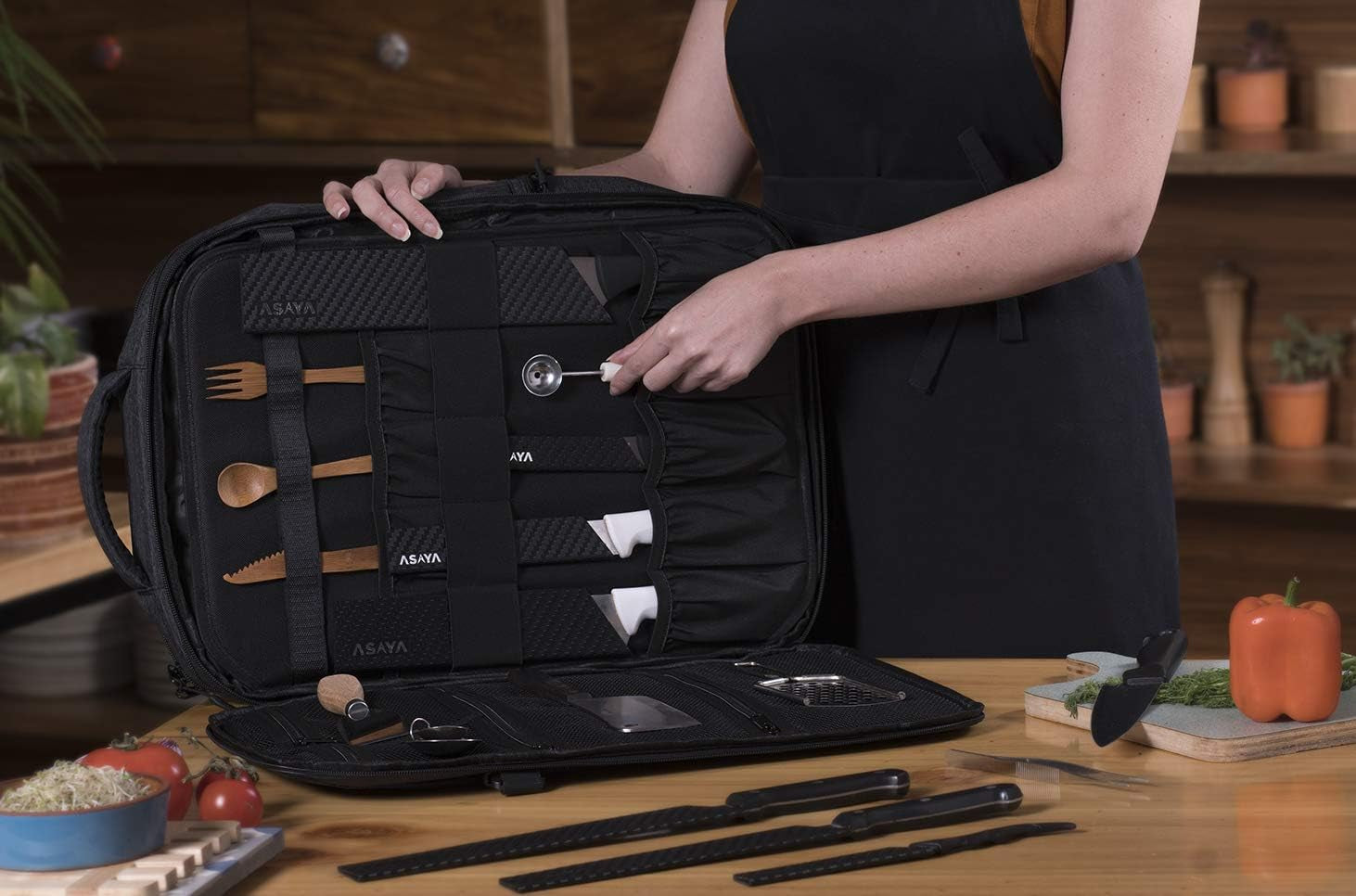 Chef Knife Backpack with 20 Pocket Knife Roll Bag - over 30 Pockets for Knives and Kitchen Utensils - Stain Resistant Waxed Nylon - Padded for Extra Protection - Knives Not Included