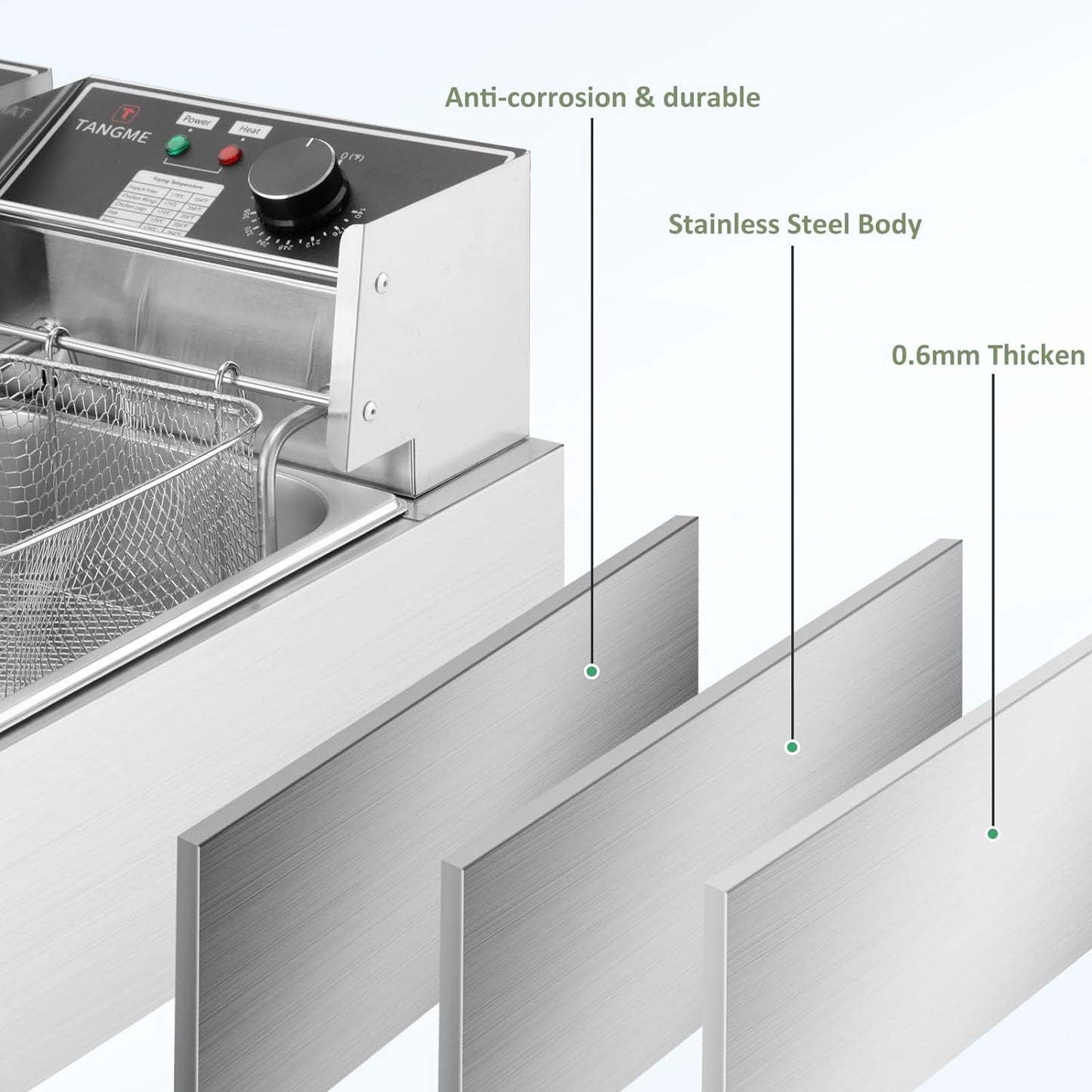 Commercial Deep Fryer - 3400W Electric Deep Fryers with 2X6.35Qt Baskets 0.8Mm Thickened Stainless Steel Countertop Oil Fryer 20.7QT Large Capacity with Temperature Limiter (12L)