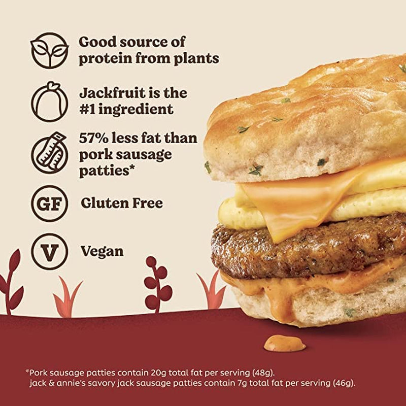 - Savory Breakfast Jack Sausage Patties (8.1 OZ) -Delicious Plant-Based Meat Alternative - Vegan Jackfruit Sausage Patties - Made without Gluten - 51% Less Fat