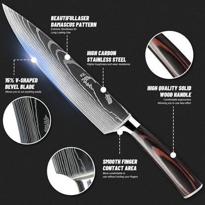 Knife Sets for Kitchen with Block  7 Piece Hand-Forged High Carbon Stainless Steel Knives with Magnetic Holder Solid and Safe-Perfect for Novice to Professional Chefs.