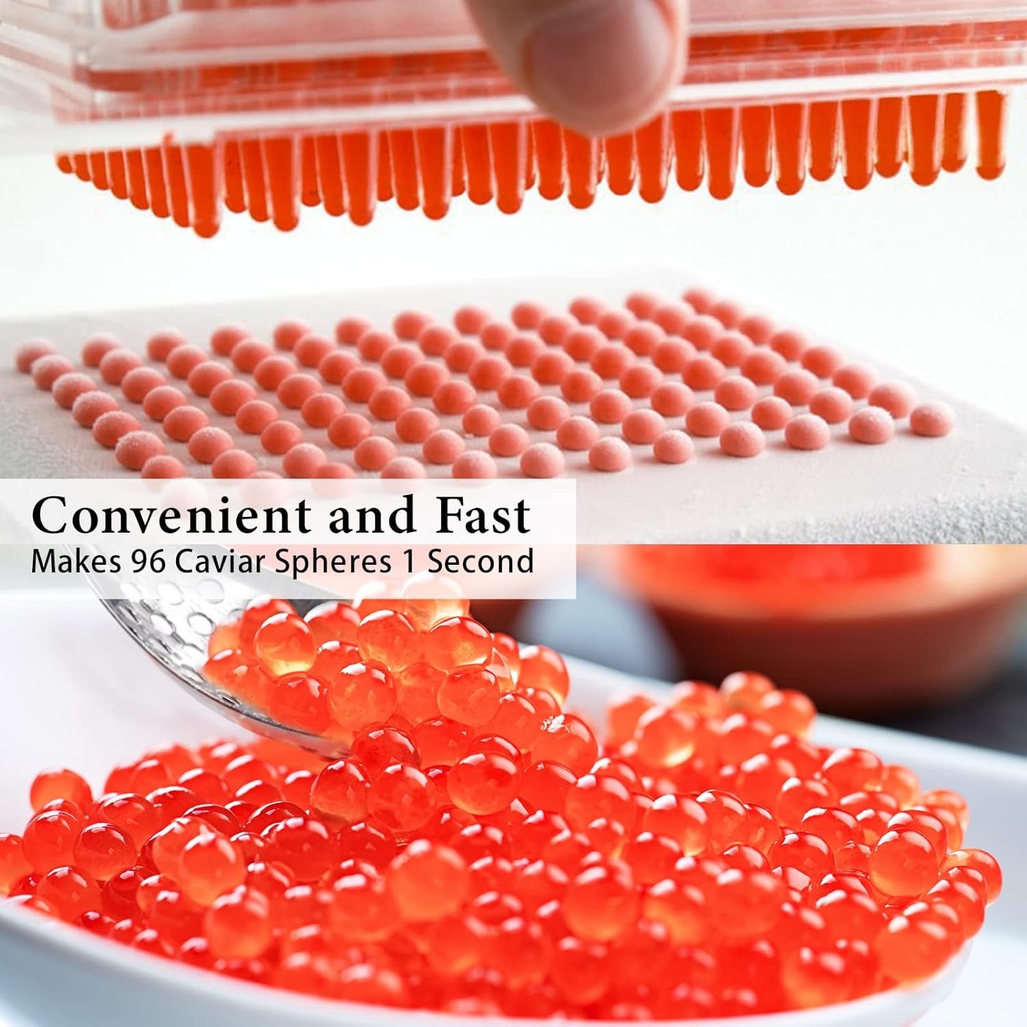 Caviar Maker Box, Spherification Dropper, Spherical Caviar Dispenser Rapid Popping Boba Molecular Gastronomy Kit with Caviar Spoons, Suction Tray & Syringe (Caviarmakerbox)