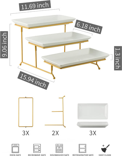 Large 3 Tier Serving Tray with Serving Stand, Serving Dishes for Entertaining, Tiered Serving Tray for Valentines Day, Suitable for Dessert Table Display Set Catering Supplies, 12 Inch Gold