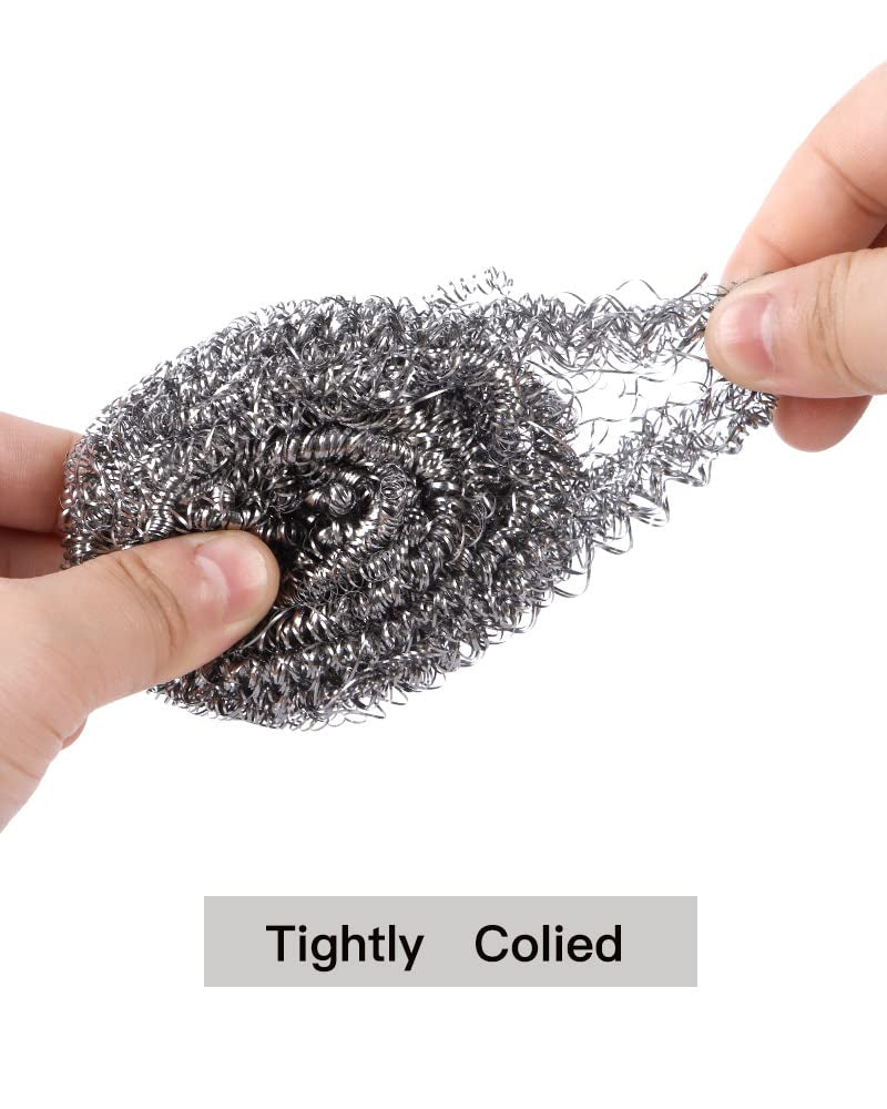 12Pcs Steel Wool Scrubber Pads for Cleaning Dishes, Pans, Pots, Ovens, Grills, Sinks - Stainless Steel Scrubbers for Kitchen, 12 Pack