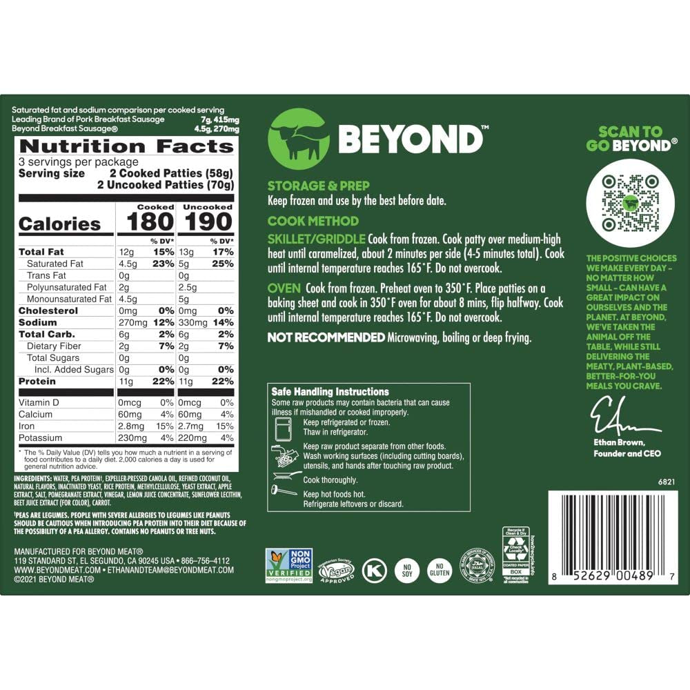 Beyond Breakfast Sausage Plant-Based Patties Box,6 Pack,7.4 Oz