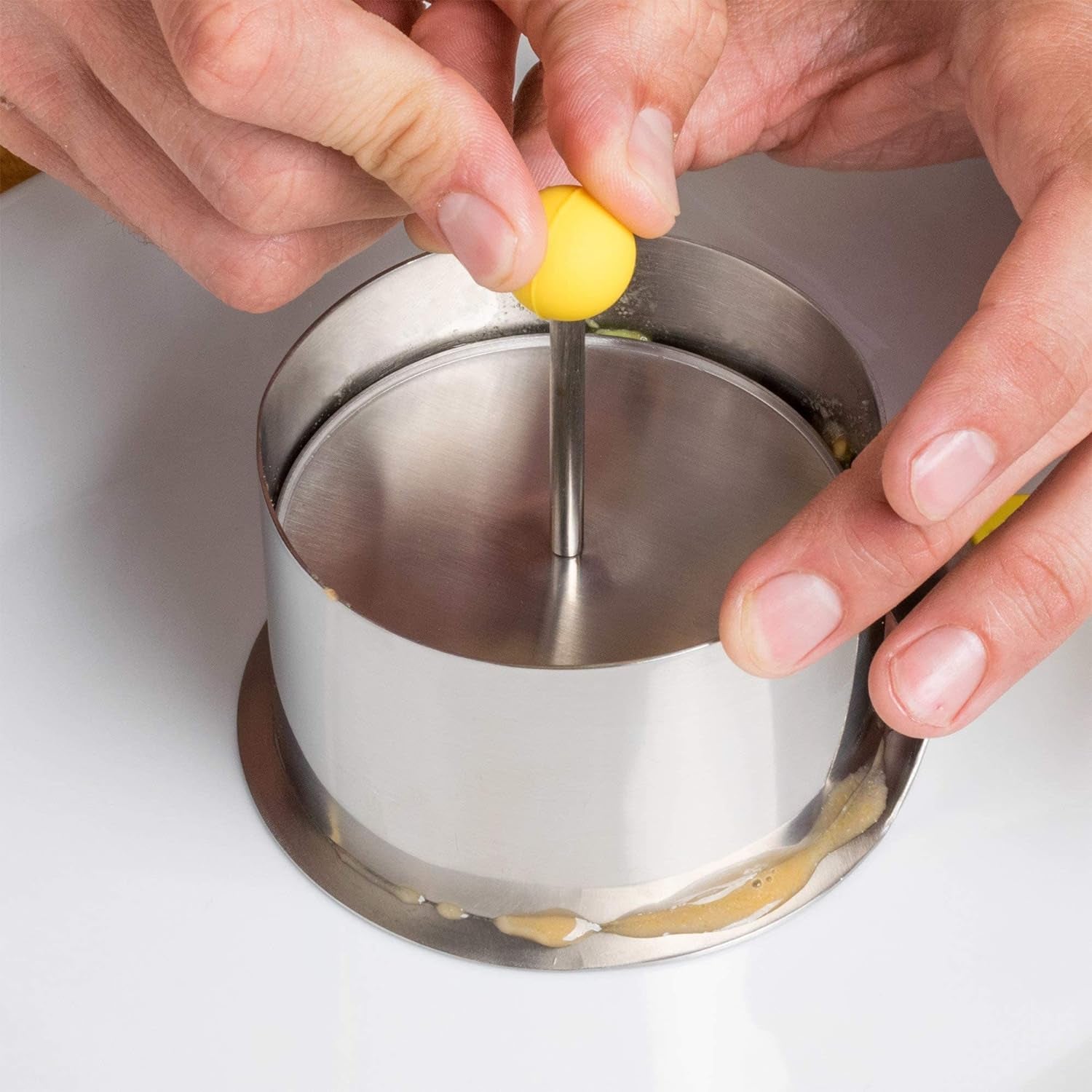 round Food Molding Set, 3.5 by 2.1-Inches High, 4-Piece Set Includes 2 Rings, Fitted Press & Transfer Plate