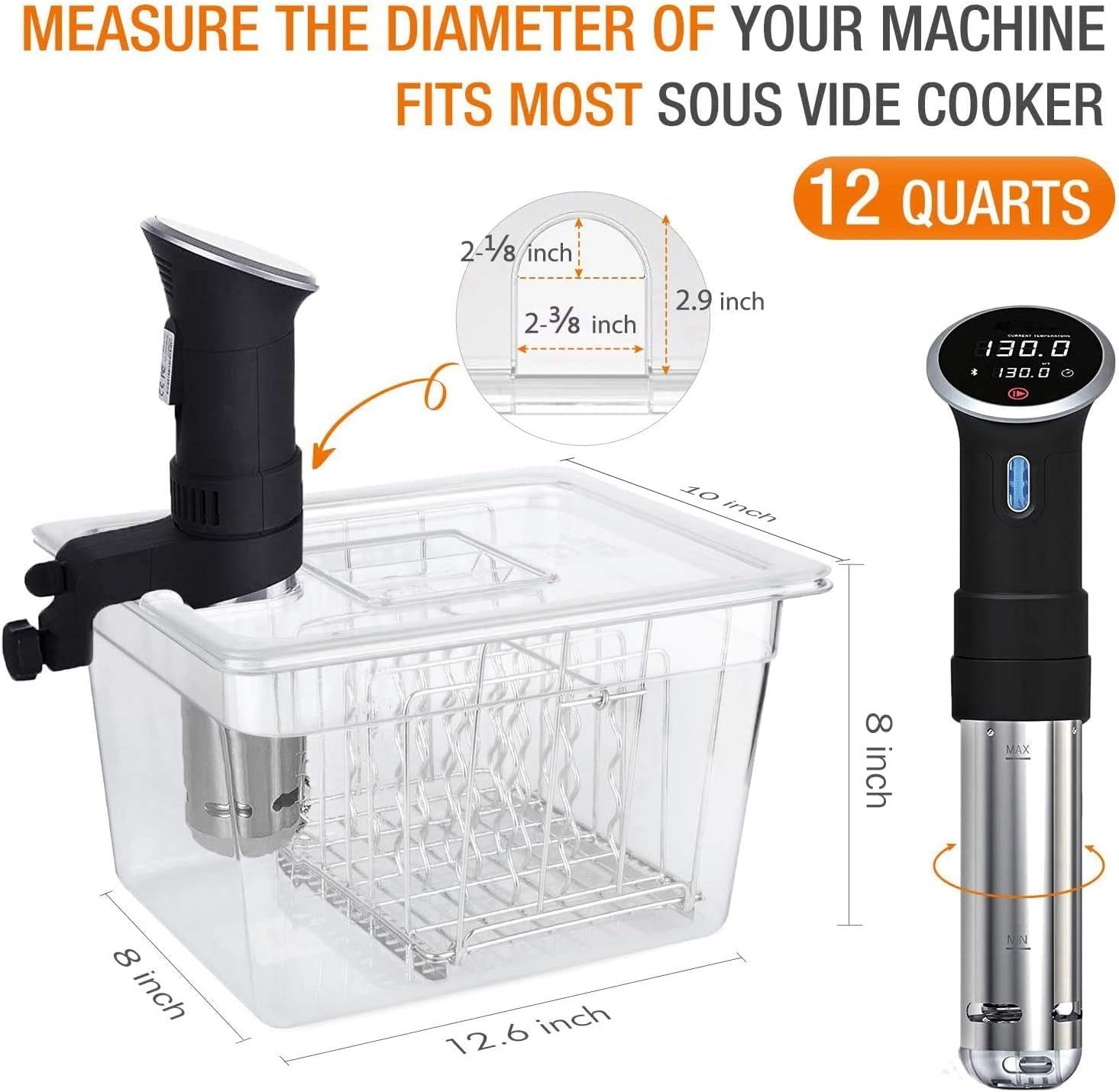 Container 12 Quart with Lid & Rack and Sleeve - BPA Free Complete Sous Vide Accessories Kit with Cookbook for Anova and Most Sous Vide Cookers