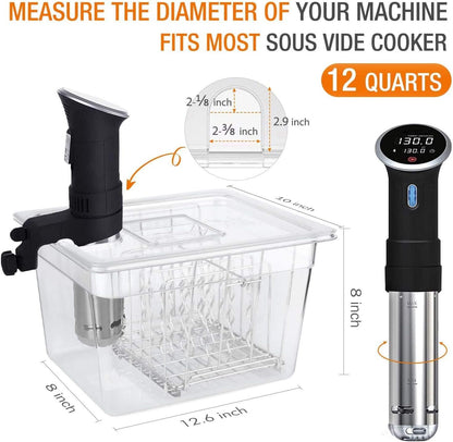 Container 12 Quart with Lid & Rack and Sleeve - BPA Free Complete Sous Vide Accessories Kit with Cookbook for Anova and Most Sous Vide Cookers