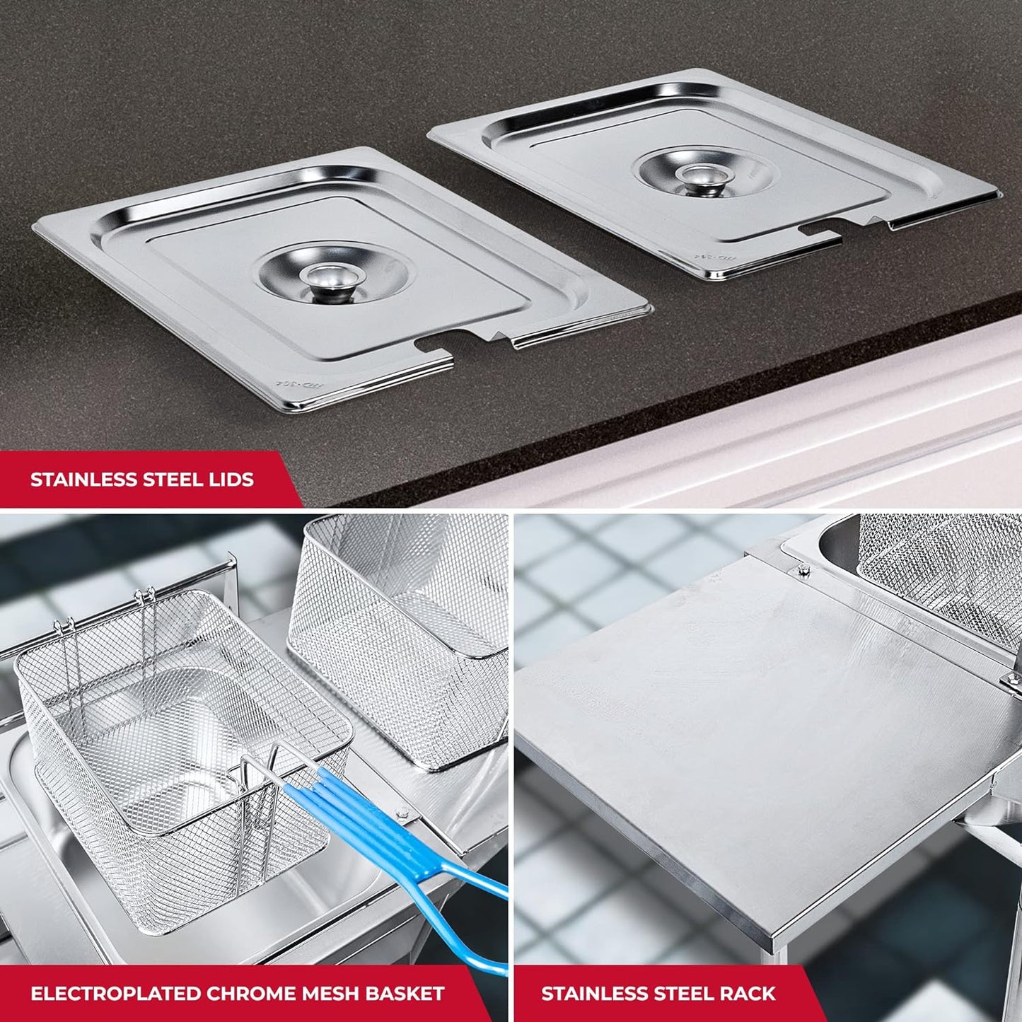 Two Tank Outdoor Deep Fryer with Thermometer | Propane Deep Fryer with 2 Stainless Steel Basket & Lid Covers | Large Oil Tank Capacity with Regulating Knobs