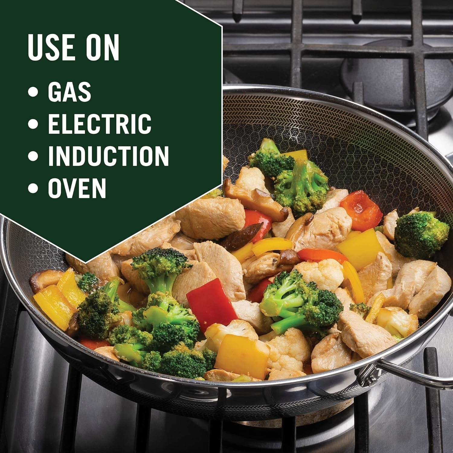 Hybrid Nonstick Wok, 12-Inch, Stay-Cool Handle, Dishwasher Safe, Induction Ready, Compatible with All Cooktops