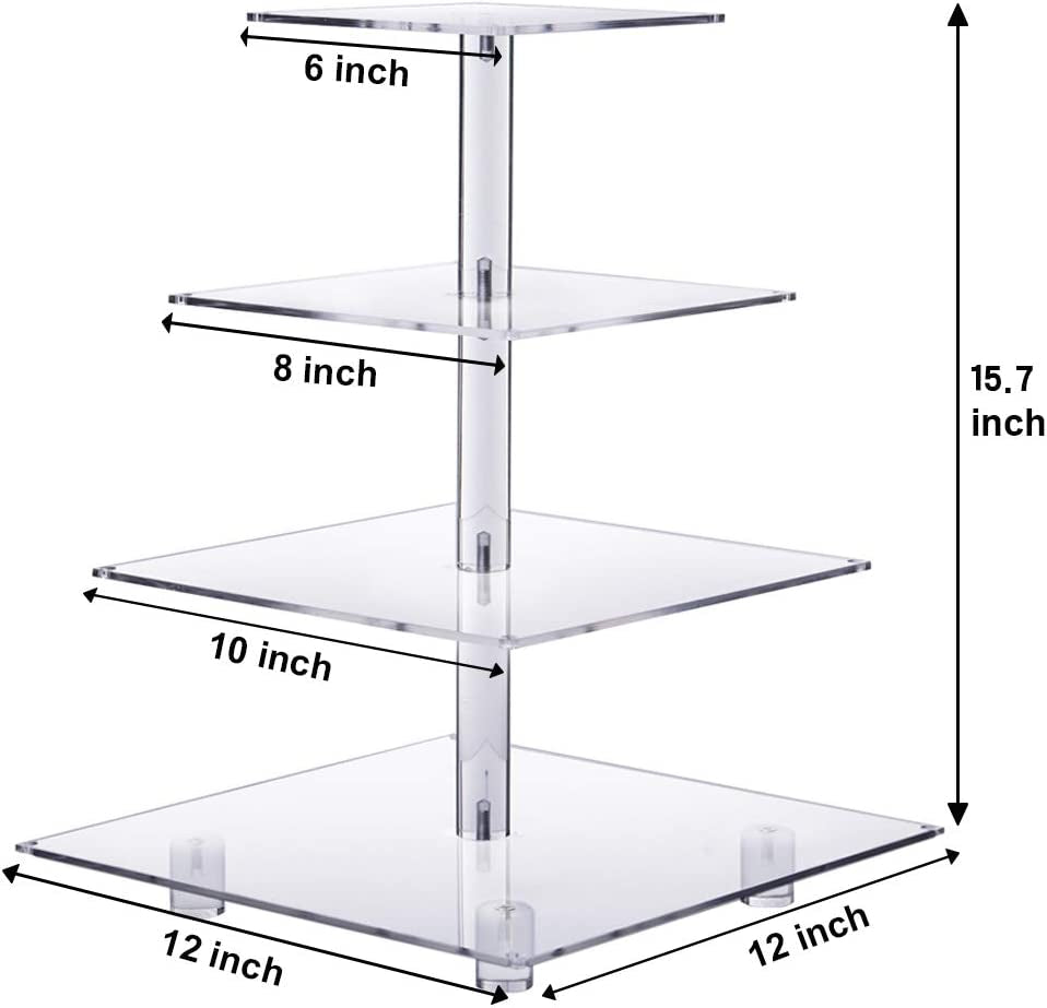 4 Tier Cupcake Stand Acrylic Tower Display with LED Light Premium Holder Dessert Tree Tower for Birthday Cady Bar Décor Weddings, Parties Events (Yellow Light)