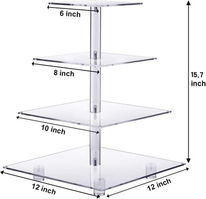 4 Tier Cupcake Stand Acrylic Tower Display with LED Light Premium Holder Dessert Tree Tower for Birthday Cady Bar Décor Weddings, Parties Events (Yellow Light)