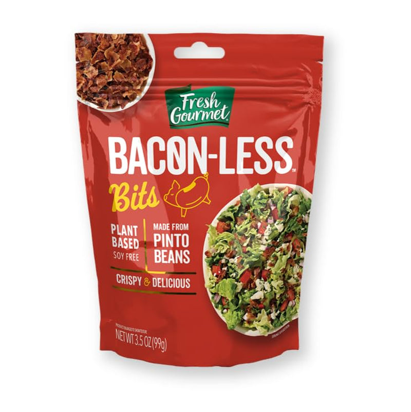 Vegan Bacon-Less Bits - 3.5 Oz Plant-Based Topping for Salads, Potatoes, Soups, and More | Soy-Free, Kosher, and Smoky Flavor | Resealable Pouch