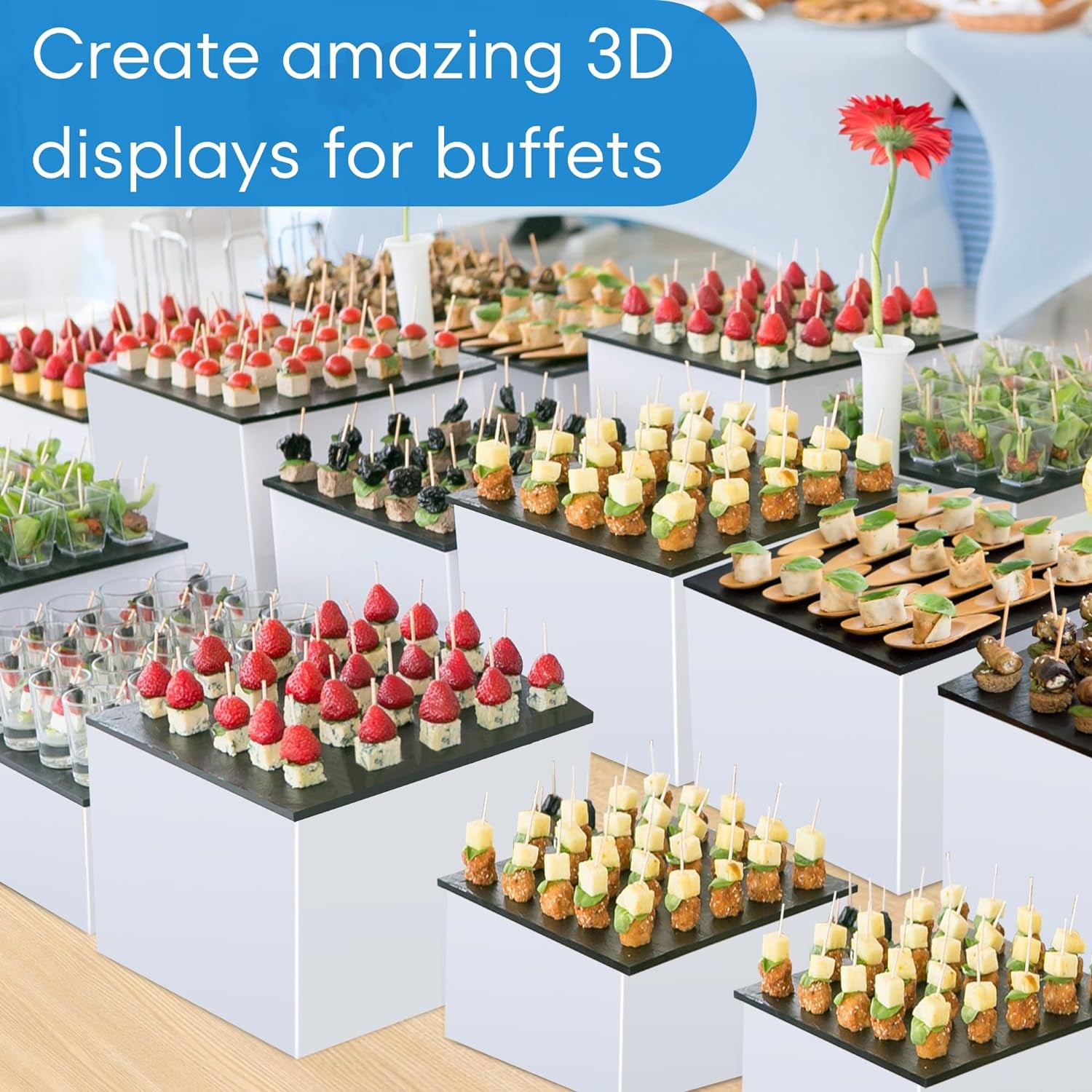 Display Risers, Buffer Risers and Cake Stand, Acrylic Display Stands for Catering Supplies Buffet Display, Dessert Table Display Set for Vendor Events, Set of 3 Glossy White