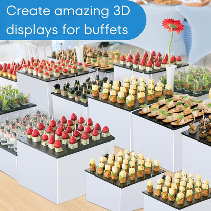 Display Risers, Buffer Risers and Cake Stand, Acrylic Display Stands for Catering Supplies Buffet Display, Dessert Table Display Set for Vendor Events, Set of 3 Glossy White