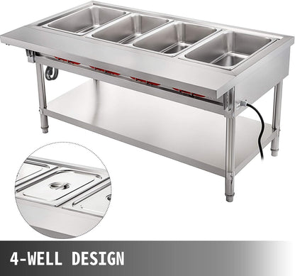 Steam Table Food Warmer 4 Pot Steam Table Food Warmer 18 Quart/Pan with Lids with 7 Inch Cutting Board Commercial Electric Food Warmer Bain Marie Buffet Steam Serving Counter 110V 2000W