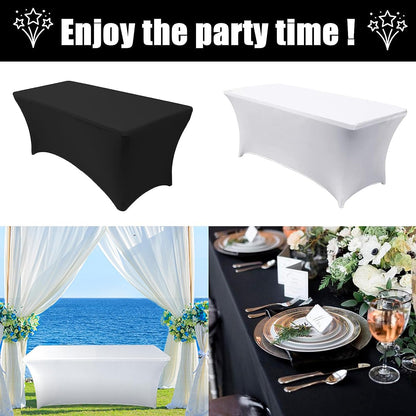 2 Pack 6FT Table Cloth for Rectangle Table White Tablecloth Rectangular Fitted Stretch Spandex Table Covers 6 Ft for Birthday, Cocktail, Wedding, Banquet Spring Summer Outdoor Party