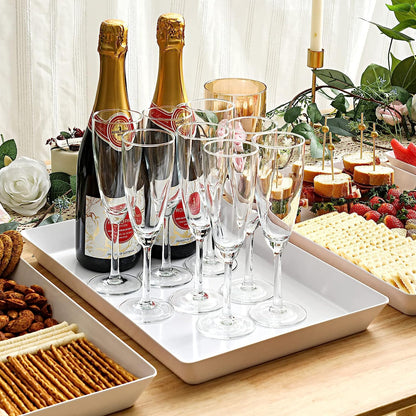 4-Pack 16" X 11" Large White Serving Trays Set - Reusable Plastic Serving Platters for Cookie, Appetizer, Charcuterie, Snack, Dessert, Party Food Display - Stackable Kitchen Countertop Tray, BPA Free