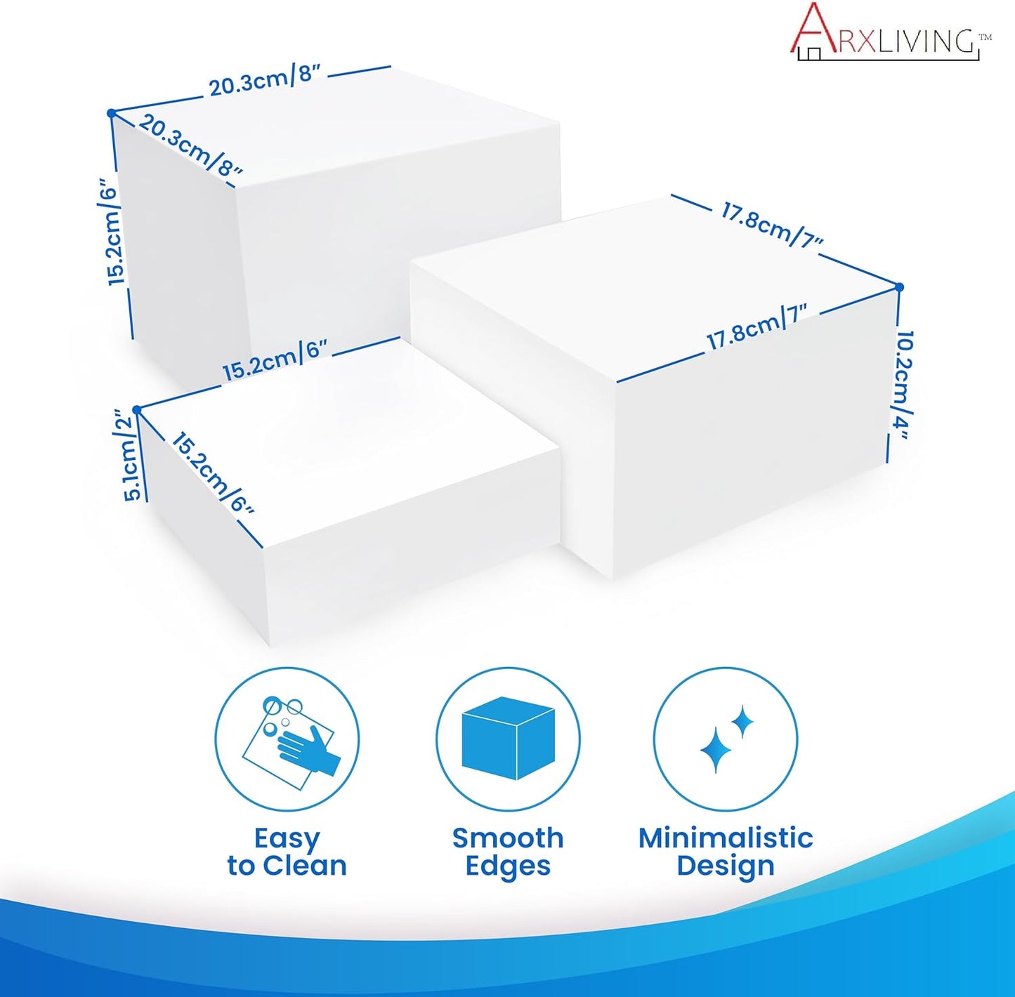 Display Risers, Buffer Risers and Cake Stand, Acrylic Display Stands for Catering Supplies Buffet Display, Dessert Table Display Set for Vendor Events, Set of 3 Glossy White