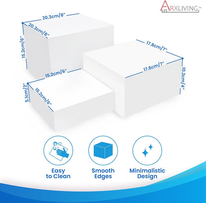 Display Risers, Buffer Risers and Cake Stand, Acrylic Display Stands for Catering Supplies Buffet Display, Dessert Table Display Set for Vendor Events, Set of 3 Glossy White