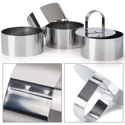 round Cake Ring Mold, Stainless Steel 3 Inch Dessert Mousse Molds with Pusher & Lifter Cooking Rings, Tuna Tartare Mold (Include 4 Rings and 1 Pusher)