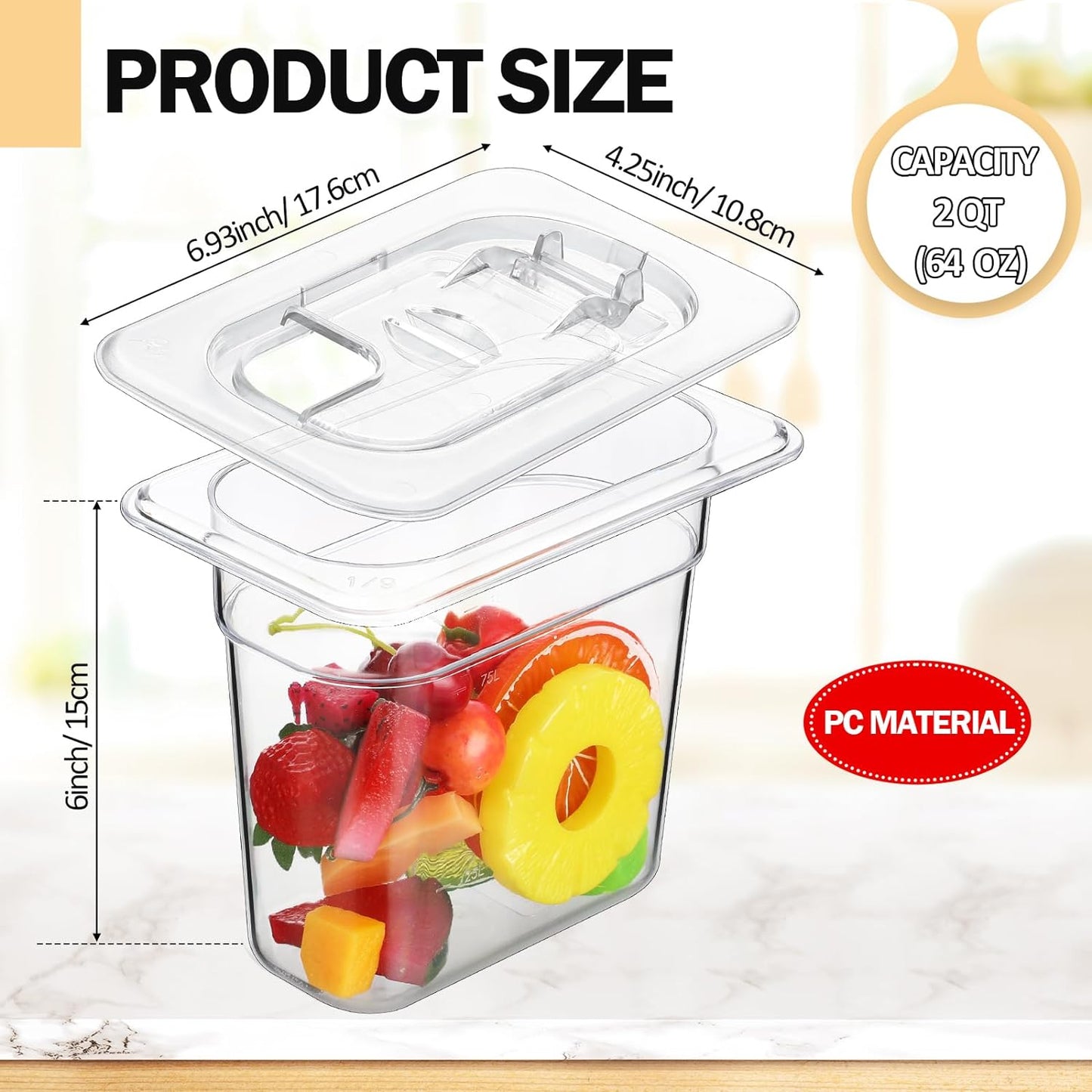 12 Pack 1/9 Size 6'' Deep Polycarbonate Food Pan with Lid Clear Stackable Plastic Pan Restaurant Food Storage Containers with Hinged Lids for Hotel Supplies