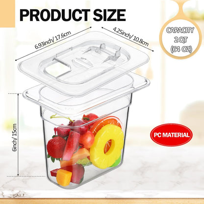 12 Pack 1/9 Size 6'' Deep Polycarbonate Food Pan with Lid Clear Stackable Plastic Pan Restaurant Food Storage Containers with Hinged Lids for Hotel Supplies