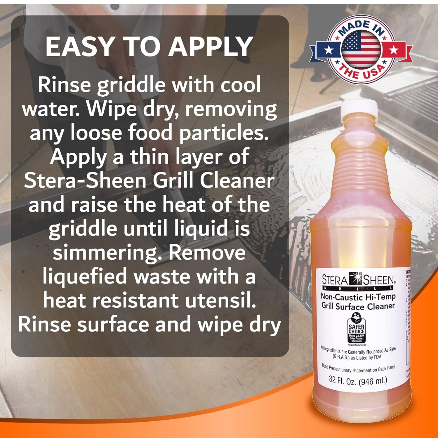 Griddle & Hi-Temp Flat Grill Surface Cleaner Combo Kit, 4-Pack Stera Sheen Griddle Cleaner W/Griddle Scraper & Pumice Stone, Removes Tough Grease, Food-Safe, Griddle & Flat Top Grill Accessories Kit