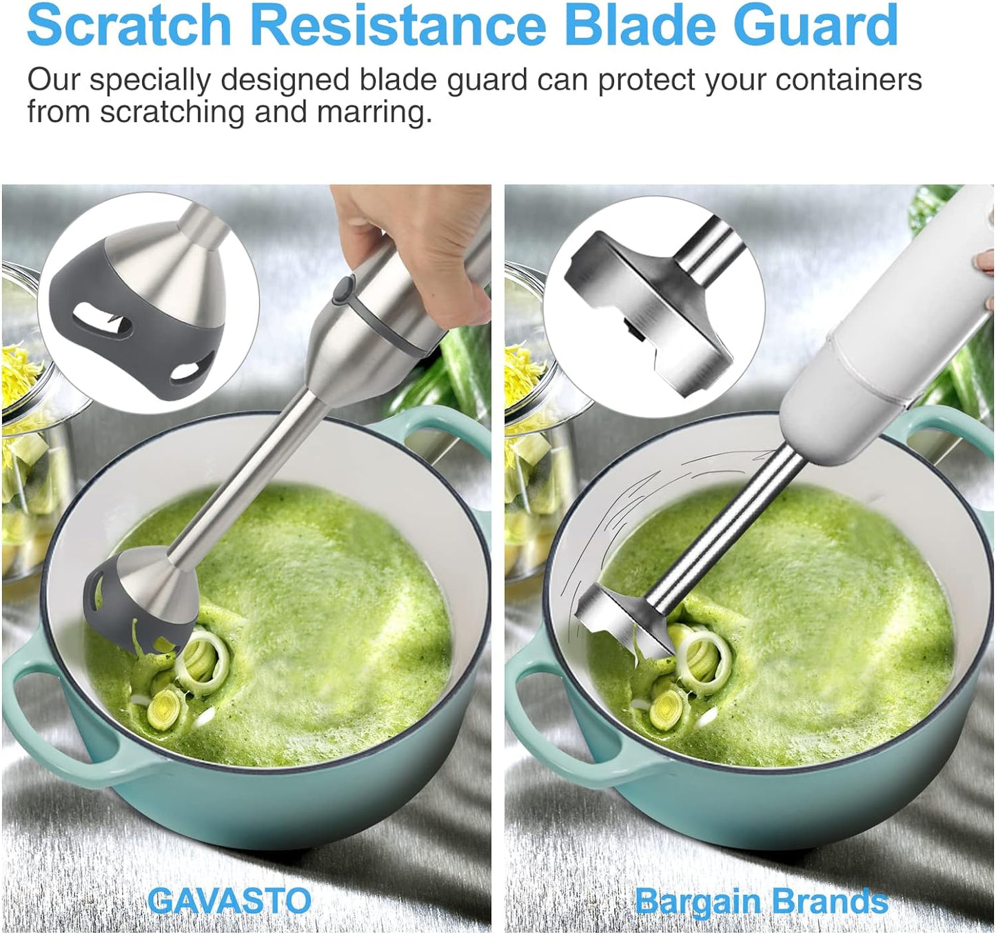 Immersion Blender 800 Watts Scratch Resistant Hand Blender,15 Speed and Turbo Mode Hand Mixer, Heavy Duty Copper Motor Stainless Steel Smart Stick with Egg Beaters and Chopper/Food Processor