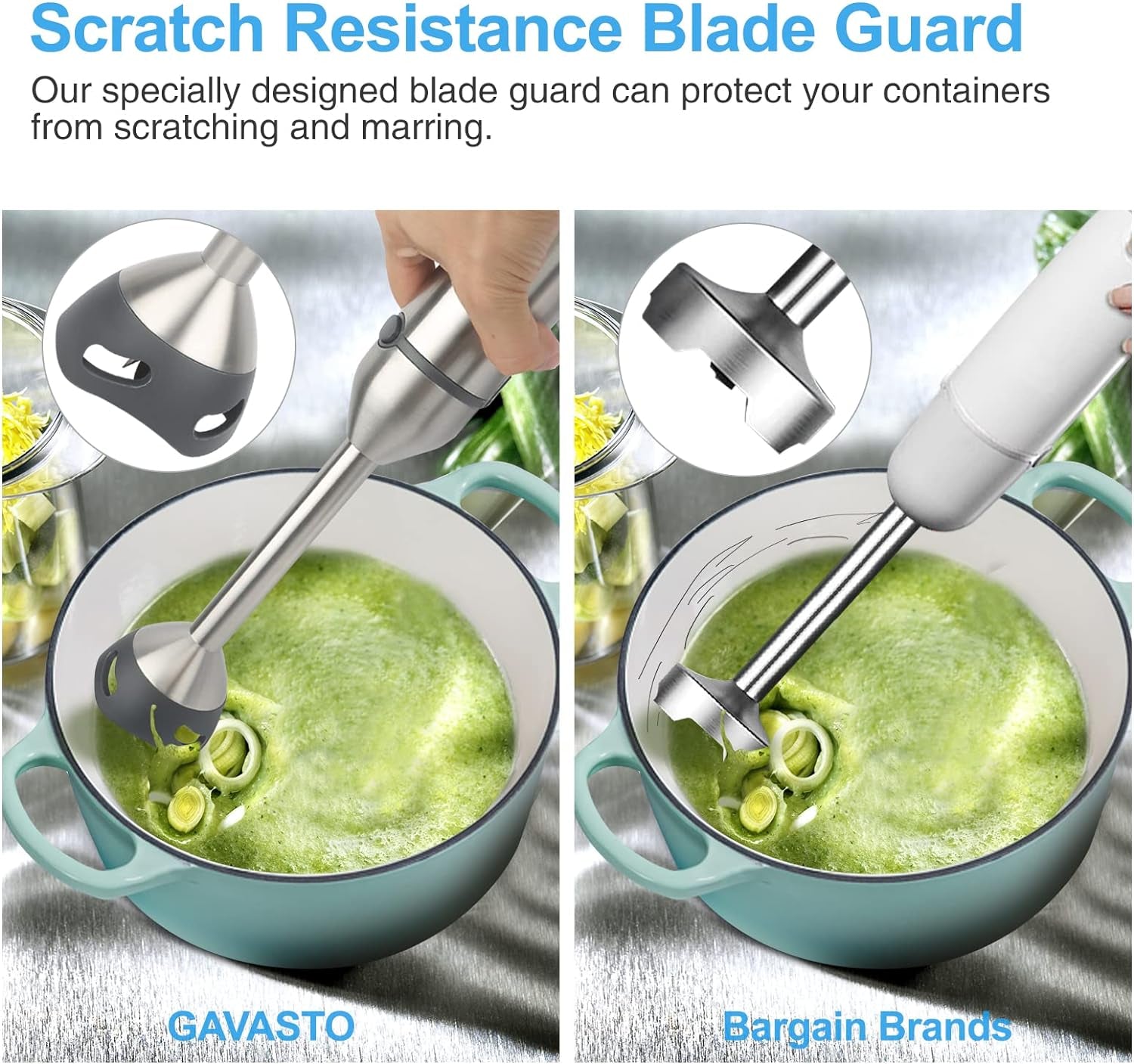 Immersion Blender 800 Watts Scratch Resistant Hand Blender,15 Speed and Turbo Mode Hand Mixer, Heavy Duty Copper Motor Stainless Steel Smart Stick with Egg Beaters and Chopper/Food Processor