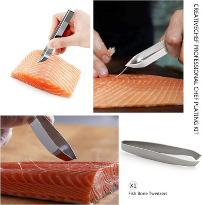 10 PCS Plating Tools Culinary Set Contains Kitchen Tweezers Spatula Sauce Plating Spoon（Black）