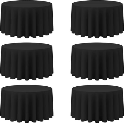 6 Pack Black round Tablecloths 120 Inch - Circle Bulk Linen Polyester Fabric Washable Table Clothes Cover for Wedding Reception Banquet Birthday Party Buffet Restaurant