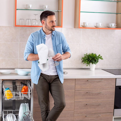 Premium 24 Pack White with Green Stripe Bar Mop Microfiber Towels for Home, Kitchen, Restaurant Cleaning (White/Green Stripe, 14Inx18In)