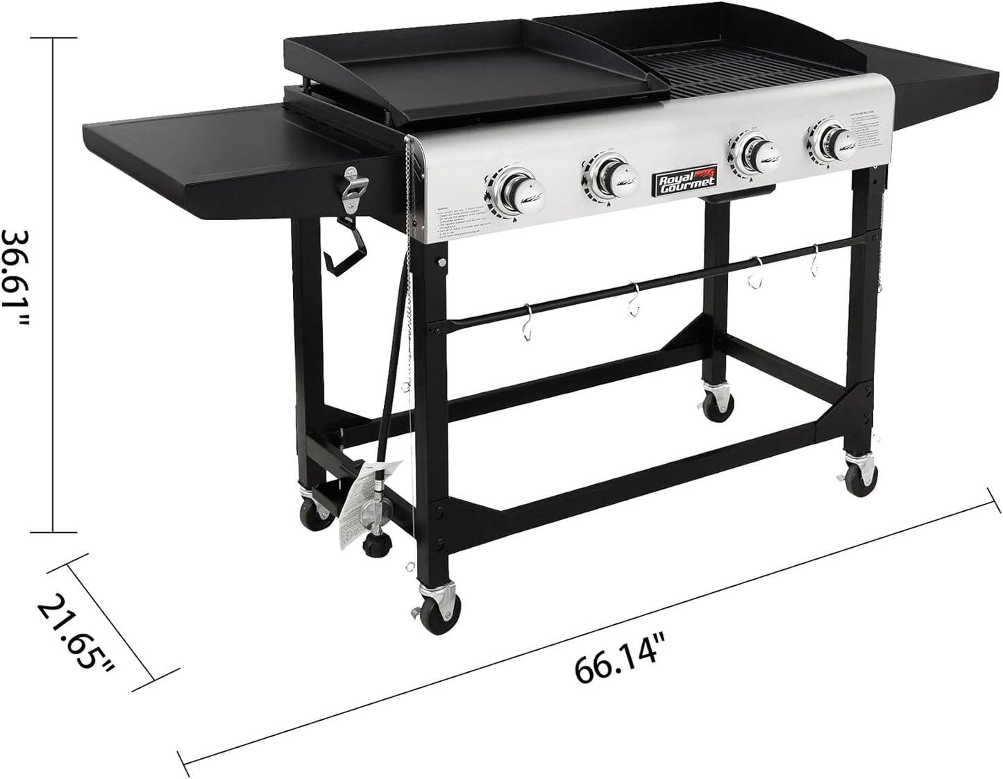 GD401C 4-Burner Gas Grill and Griddle Combo with Cover, 48,000 BTU, Flat Top Propane Grill Griddle Combo with Folding Legs for Outdoor Cooking While Camping or Tailgating, Black & Silver