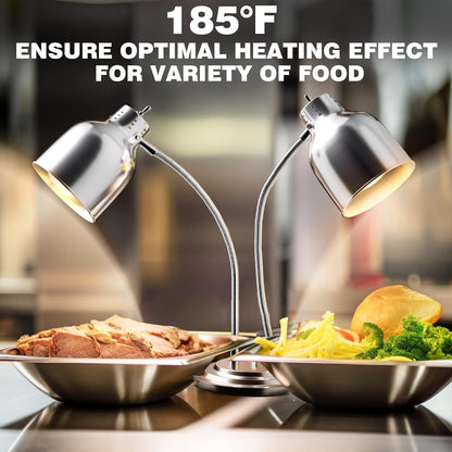 Food Heat Lamp, Commercial Food Warmer, 2-Head Food Warming Light, 500W Portable Electric Heating Lamp, Stainless Steel Catering Food Warming Lamp for Restaurant Kitchen Cafeteria