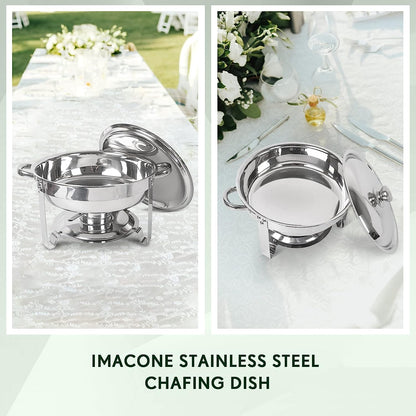 Chafing Dish Buffet Set 4 Pack, 5QT round Stainless Steel Chafer for Catering, Upgraded Chafers and Buffet Warmer Sets with Food & Water Pan, Lid, Frame, Fuel Holder for Event Party Holiday