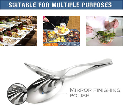 Stainless Steel Metal Serving Utensils - Large Set of 9-10" Serving Spoons, 10" Slotted Spoons, and 9" Serving Tongs by  (Silver)