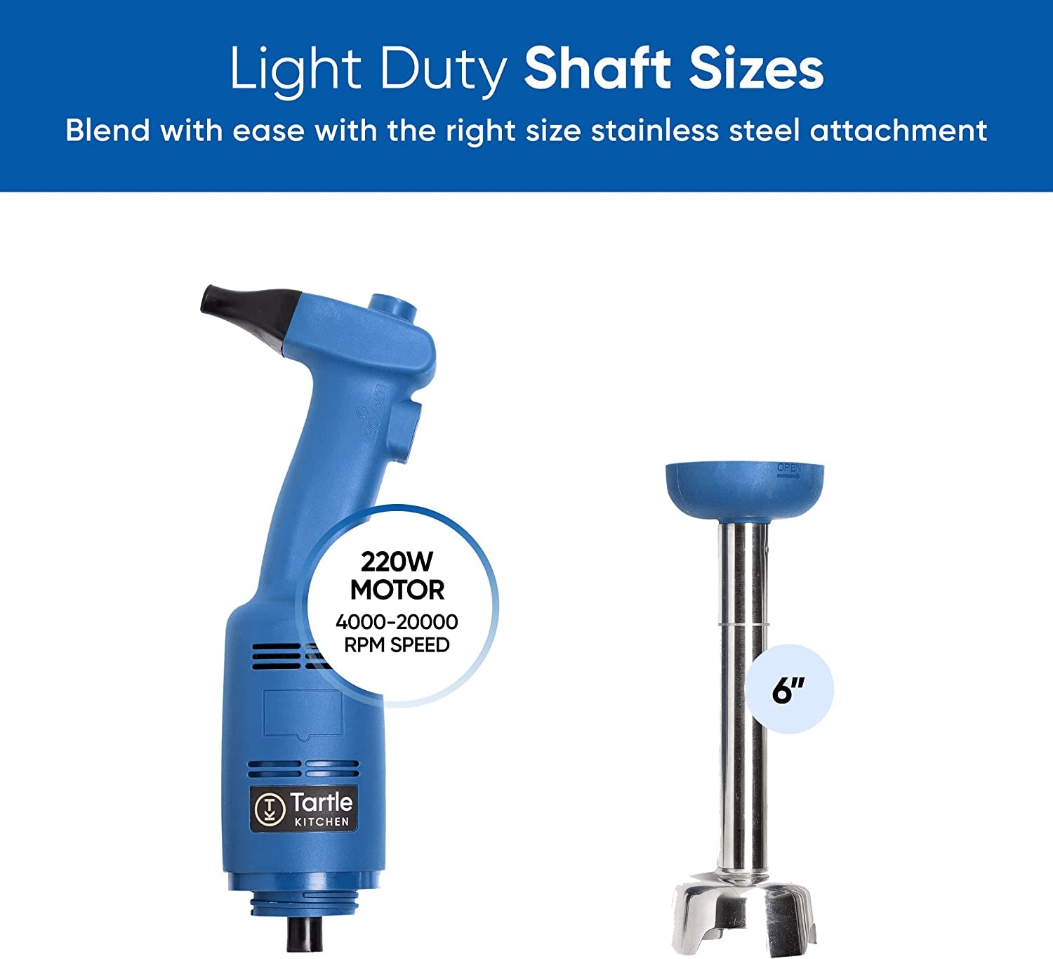 Commercial Immersion Blender, Restaurant Professional Use, 220W 4000-20000RPM, Stainless-Steel, 8 Inch Removable Shaft with Variable Speed