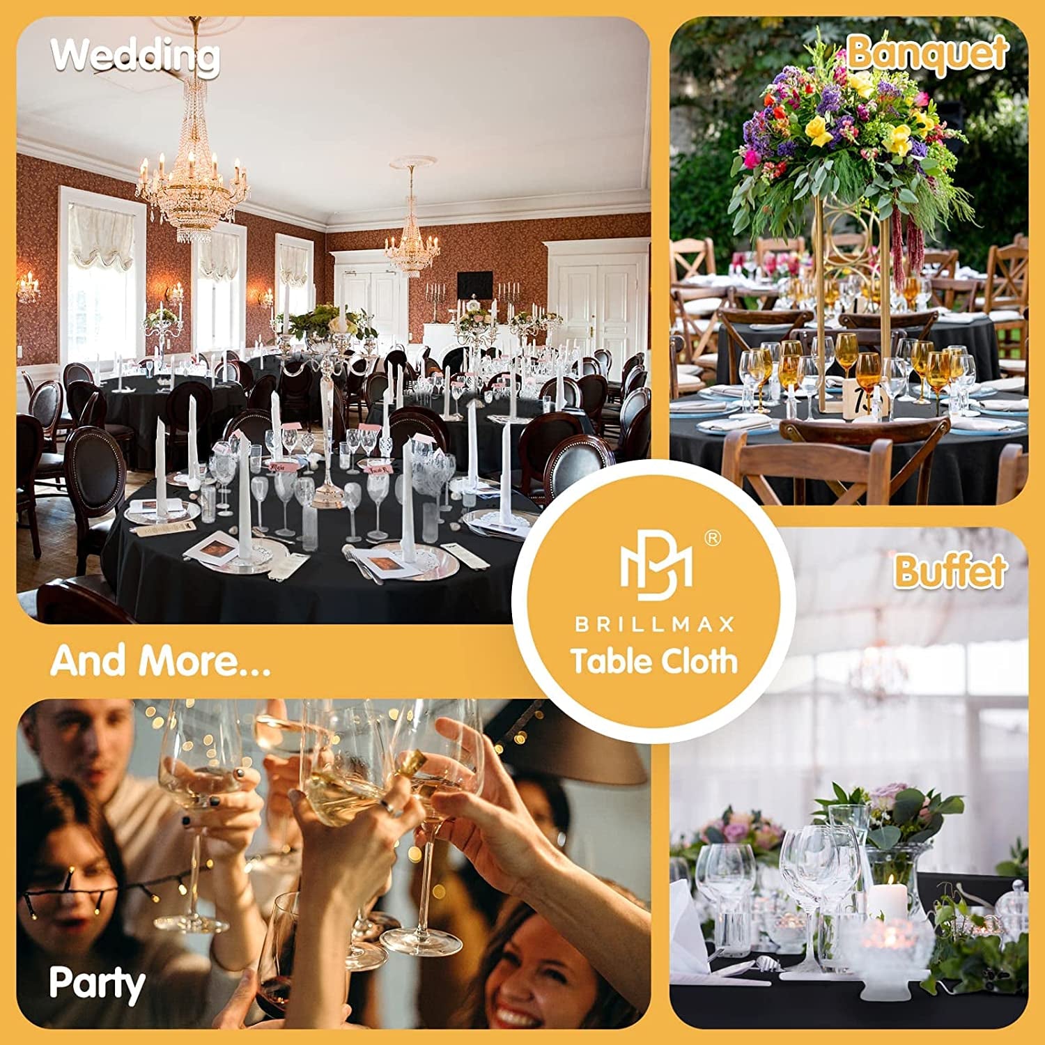6 Pack Black round Tablecloths 120 Inch - Circle Bulk Linen Polyester Fabric Washable Table Clothes Cover for Wedding Reception Banquet Birthday Party Buffet Restaurant