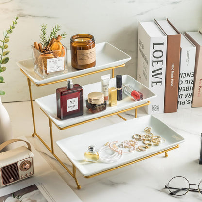 Large 3 Tier Serving Tray with Serving Stand, Serving Dishes for Entertaining, Tiered Serving Tray for Valentines Day, Suitable for Dessert Table Display Set Catering Supplies, 12 Inch Gold