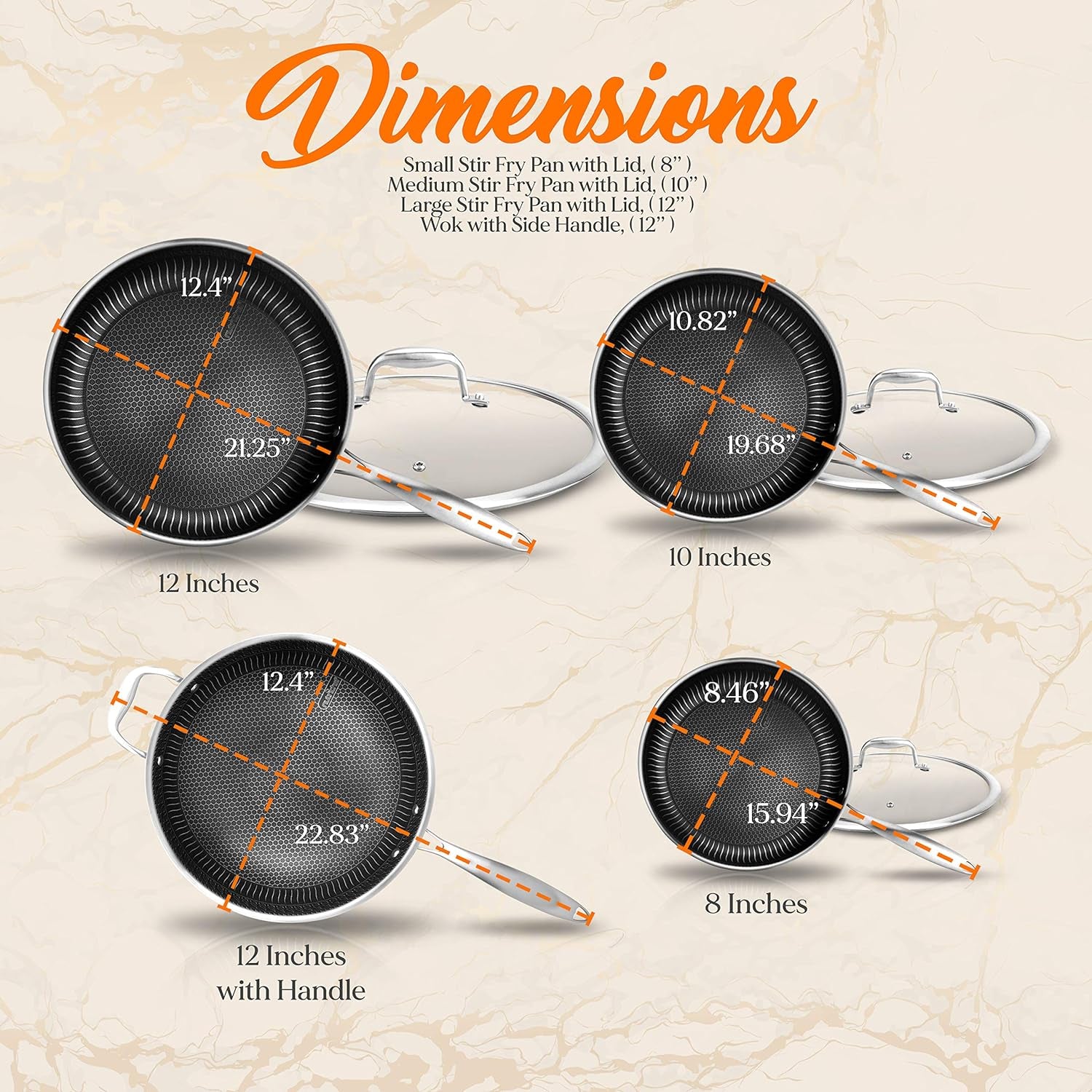 7-Piece Triply Stainless Steel Cookware Set - Non-Stick Honeycomb Fire Textured Pattern Frying Pans and Wok with Lids, Oven & Dishwasher Safe, Suitable for All Cooktops