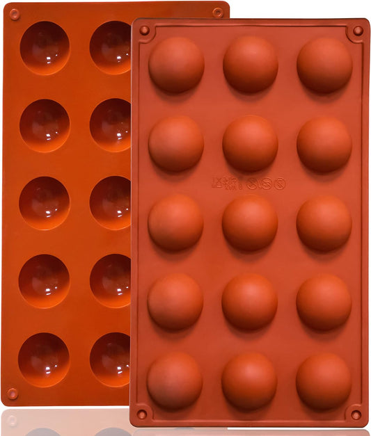Small 15-Cavity Semi Sphere Silicone Molds Non-Stick,2 Packs Half Sphere Silicone Baking Molds for Making Jelly, Chocolates and Cake