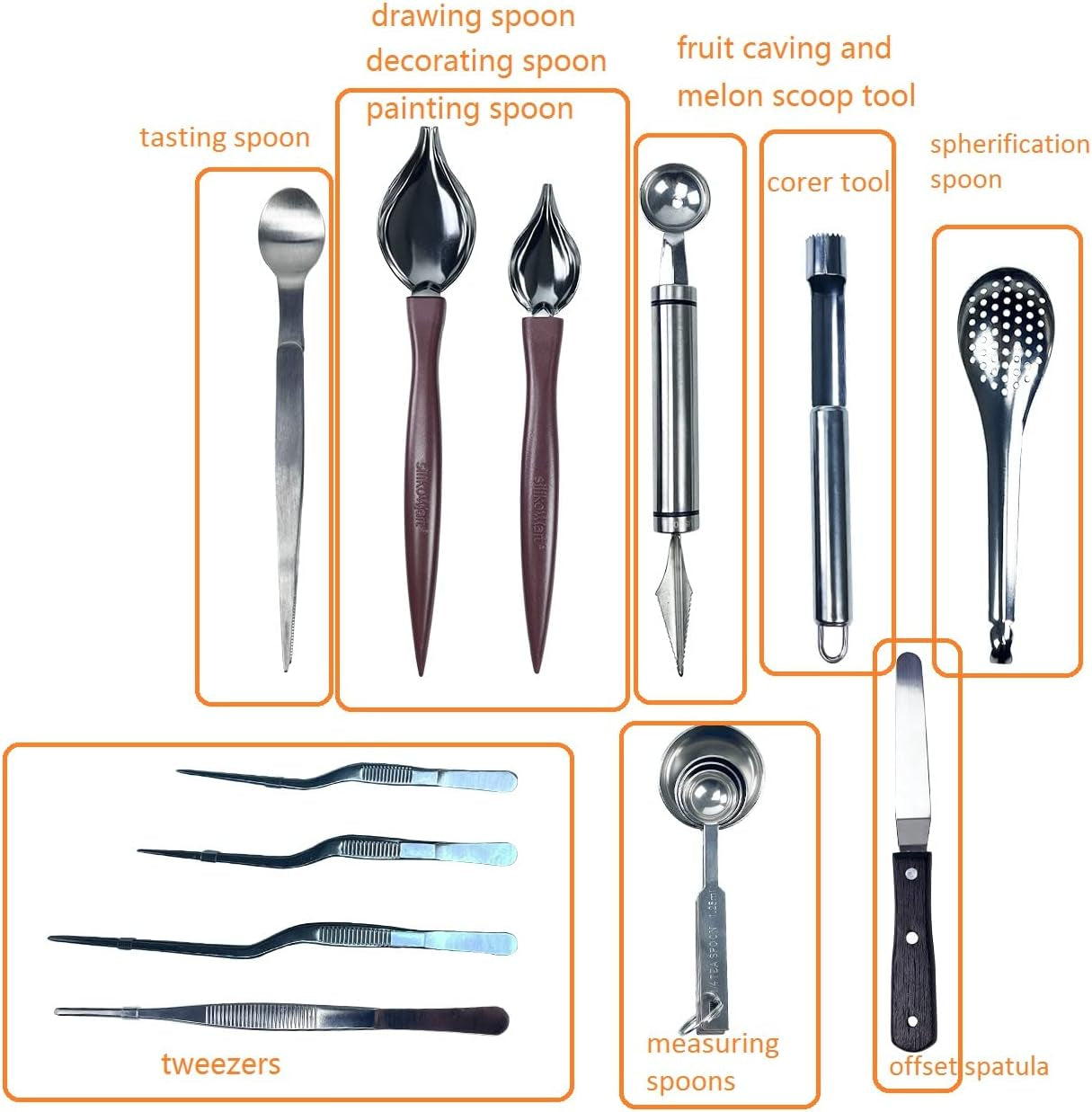 Professional Chef Plating Kit, 12 Piece Culinary Plating Set, Stainless Steel (12 Piece)